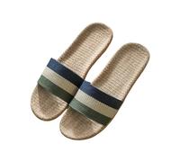 YYDPYZBD Sandales pour Femmes Pantoufles en Lin Toutes Les Saisons Ménage À Semelle Épaisse Paille De Rattan Tissé Hommes Et Femmes-Bleu Profond-Taille 42-43 (Convient 41 42)