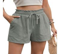 YYDPYZBD Shorts pour Femme D'été Pantalons Chauds Amples Taille Haute Élastiques avec Poches À Cordon Femmes-Gris Clair-XL