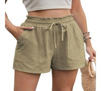 YYDPYZBD Shorts pour Femme D'été Pantalons Chauds Amples Taille Haute Élastiques avec Poches À Cordon Femmes-Kaki-l