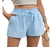 YYDPYZBD Shorts pour Femme D'été Pantalons Chauds Amples Taille Haute Élastiques avec Poches À Cordon Femmes-Bleu Clair-l