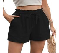 YYDPYZBD Shorts pour Femme D'été Pantalons Chauds Amples Taille Haute Élastiques avec Poches À Cordon Femmes-Noir-XL