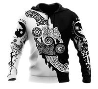 YYDSR Viking Casque Capuche Luxe Tatouage 3D Impression Complète Automne Hommes Sweat Unisexe Veste Contractée (Taille Américaine),Fenrir Tattoo Hoodies,M