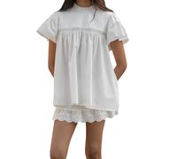 YYDSTYLE Chemise Y2k Fairy Grunge à col rond à manches courtes en dentelle Patchwork Babydoll Top Vintage Esthétique Vêtements, blanc, M