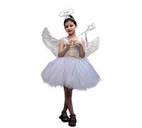 YYDSTYLE Costume d'ange d'Halloween pour fille avec des ailes en plumes, un bandeau auréole, une baguette magique, une jupe tutu superposée pour enfants, costume de fée, accessoires photo, cadeaux de