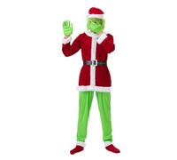 YYDSTYLE Costume de monstre vert pour adulte How The Grinch Stole Ensemble de 7 pièces - Comprend un masque pour Halloween, Noël et des accessoires de cosplay amusants (rouge, taille XXL)