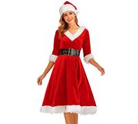 YYDSTYLE Costume de Père Noël pour femme - Costume de Noël pour adulte - Robe rouge et chapeau de Père Noël - Costume de Mme Noël pour femme - Rouge #2, taille M