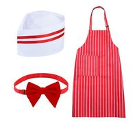 YYDSTYLE Costume de serveur 3 pièces pour adulte des années 1950 - Costume de soda Jerk - Tablier rayé rouge et blanc - Tablier à bavette, tablier pour carnaval (rouge, taille S)
