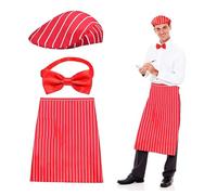 YYDSTYLE Costume de serveur 3 pièces pour adulte des années 1950 - Costume de soda Jerk - Tablier rayé rouge et blanc - Tablier à bavette, tablier pour carnaval (blanc, taille S)