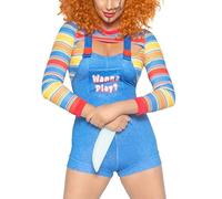 YYDSTYLE Costume d'Halloween pour femmes - Poupée de tueur de cauchemar effrayant - Robe de personnage de film 2 pièces (bleu, taille S)