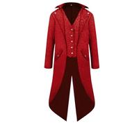 YYDSTYLE Manteau de pirate pour homme - Veste de style Steampunk à queue-de-morue - Fausse veste boutonnée deux pièces à manches longues - Costume de chapelier pour Halloween (rouge, taille L)