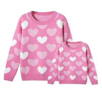 YYDSTYLE Mommy and Me Pull de Saint-Valentin à col rond en tricot en forme de cœur pour maman et fille Tenues assorties, Maman rose, L