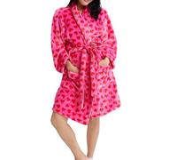 YYDSTYLE Robe de nuit rayée en peluche à manches longues pour femme - Col à revers - Motif cœur bonbon - Triangle - Vêtements de nuit, Rose Love, S