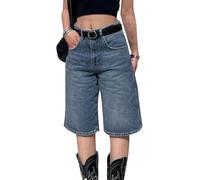 YYDSTYLE Short d'été ample en jean pour femme, coupe ample, taille mi-haute, longueur genou, bleu, S
