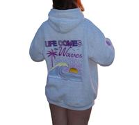 YYDSTYLE Sweat à capuche graphique surdimensionné pour adolescente fille femme mignon lettre Y2k fleur pull tops esthétiques preppy sweatshirts, gris, S