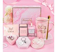YYDSXK Coffret Idee Cadeau Femme Anniversaire Ensemble de 6 Pièces, Tasse à Café, Aromathérapie, Boule de Sel de Bain, Porteclés, Carte de Voeux, pour Mère, Sœur
