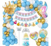 YYDSXK Decoration Anniversaire Princesse, Princesse Cendrillon Ballon, Deco Anniversaire Fille avec Joyeux Anniversaire Bannière Cake Topper Couronne Princesse, Happy Birthday Decoration pour Enfant