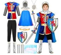 YYDSXK Deguisement Chevalier Enfant, Costume Chevalier avec Cape Réversible, Épée en Mousse et Bouclier, Cadeaux pour Garçons, Cosplay Chevalier Médiéval pour Halloween, Carneval et Fêtes (130)