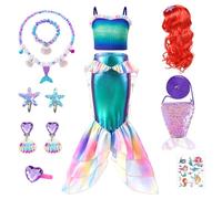 YYDSXK Deguisement Sirène Fille, avec Perruque et Ensemble de Colliers | Robe Princesse Sirene Fille, Costume Carnaval Enfant, Costume Sirene pour Halloween, Anniversaire, Cosplay et Carnaval