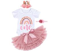 YYDSXK Ensembles Bébés Filles 1er Anniversaire, Boho Tenue D'anniversaire pour Bébé Fille, Barboteuse Body, Robes Tutu, Bandeau Couronne, Bandeau Fleuri, pour la Baby Shower, Fête, Photographie