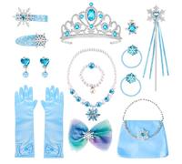 YYDSXK Princesse Dress Up Accessoires, Coffret Bijoux Fille 15 pcs avec Couronne, Collier, Bracelet, Bagues, Boucles d’oreilles et Pinces à Cheveux, Déguisement Enfant Cadeau Anniversaire