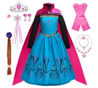 YYDSXK Robe Anna Reine des Neiges, Deguisement Princesse Anna avec Cape Perruque Couronne Princesse Ensemble, Costume de Couronnement Anna pour Fille Halloween Anniversaire Fêté Carnaval Cosplay