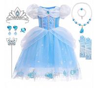 YYDSXK Robe Princesse Fille, Deguisement Princesse avec Couronne Collier Ensemble, Costume Carnaval Enfant, Deguisement Princesses pour Anniversaire Cosplay Fête