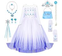 YYDSXK Robe Princesse Fille, Robe Elsa Fille Reine des Neiges 2 avec Couronne et Perruque Accessoires, Déguisement Princesse pour Fête, Anniversaire, Halloween, Carnaval, Cosplay