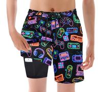 YYDSXK Short de Bain Garcon, Shorts de Bain pour Enfant avec Compression, Maillot de Bain Garçons 2 en 1, Anti Poussière, Anti Sable et Protection Solaire,pour la Plage et Le Vélo, Noir Froid, 130