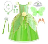YYDSXK Tinkerbell Costume Filles, Fée Princesse Robe de Fee Verte avec Ailes, Déguisement de Princesse Fée Clochette pour Enfants Fête D'anniversaire Noël Carnaval Cosplay Halloween (Vert, 110)