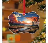 Yyellowstone Décorations de Noël à l'aquarelle du parc national - Affiche d'art de voyage rustique - Disques en acrylique transparent - Paysage de montagne - Boule de Noël pour décoration d'arbre de