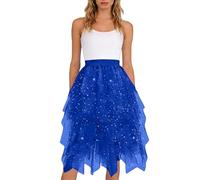 YYHAQHC Jupe Tulle Femme Paillette Robe Longue Tutu Irrégulier Superposée Jupes Plissée A-Line Elastique Taille Jupe Tutu Midi pour Halloween Carnaval Daily Party Prom Thé