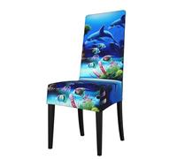 YYHHAOFA Belle housse de chaise de salle à manger avec imprimé dauphins corail du monde sous-marin est facile à démonter et fabriquée en tissu haute résilience résistant à l'usure