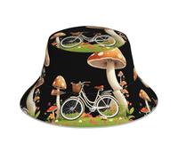 YYHHAOFA Bicycle in The Champignon Garden Print Chapeau seau réfléchissant léger, respirant, pliable pour homme et femme Noir