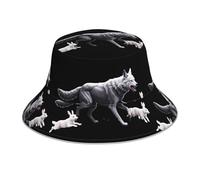 YYHHAOFA Big Bad Wolf Chasing Rabbit Chapeau cloche réfléchissant léger, respirant et pliable pour homme et femme Noir