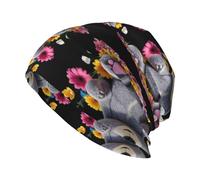 YYHHAOFA Big Flower Bear in The Sea of Flowers Printed Adult Knit Hat Casual Bean Cap, Elastic Brimless Hat, Unisex Black
