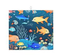 YYHHAOFA Blue Underwater World of Fish Picture Tapis de cuisine absorbant en microfibre super absorbante et antidérapant