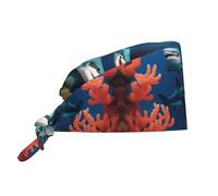 YYHHAOFA Bonnet de travail de nettoyage avec motif sous-marin requin corail pour homme et femme, réglable, respirant noir
