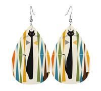 YYHHAOFA Boucles d'oreilles en cuir goutte à goutte avec motifs de chats d'art moderne du milieu du siècle - Gouttes élégantes en similicuir pour un style festif et quotidien