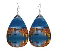 YYHHAOFA Boucles d'oreilles en cuir goutte à goutte Venise Night - Élégantes gouttes en similicuir pour un style festif et quotidien