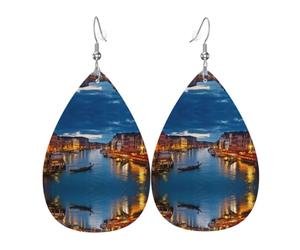 YYHHAOFA Boucles d'oreilles en cuir goutte à goutte Venise Night - Élégantes gouttes en similicuir pour un style festif et quotidien