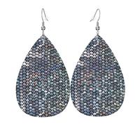 YYHHAOFA Boucles d'oreilles en cuir synthétique avec imprimé écailles de poisson argentées - Élégantes gouttes en similicuir pour un style festif et quotidien
