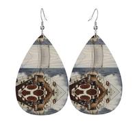 YYHHAOFA Boucles d'oreilles goutte à goutte en cuir synthétique avec imprimé bateau océan - Élégantes gouttes en similicuir pour un style festif et quotidien