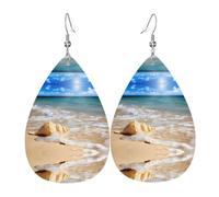 YYHHAOFA Boucles d'oreilles goutte à goutte en cuir synthétique avec imprimé coquillages de l'océan - Élégantes gouttes en similicuir pour un style festif et quotidien