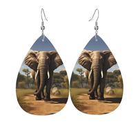 YYHHAOFA Boucles d'oreilles pendantes en cuir avec motif éléphant africain en forme de larme - Élégantes et belles - Légères - Pour femmes et, taille unique, Cuir