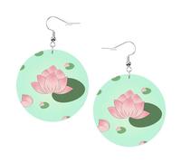 Yyhhaofa Boucles d'oreilles pendantes rondes en cuir avec fleurs de lotus en attente de floraison élégantes et légères pour femmes et filles, taille unique, cuir, sans pierre précieuse