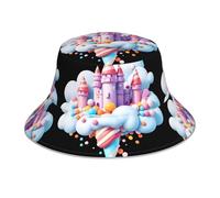 YYHHAOFA Candy Castle in The Clouds Picture Chapeau bob réfléchissant pour homme et femme Style décontracté Noir