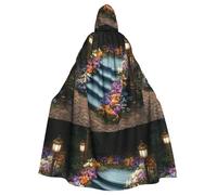 YYHHAOFA Cape à capuche pour adulte Motif de fleurs sur les marches Halloween Vêtements pour hommes et femmes Manteau pour jeu de rôle