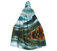YYHHAOFA Cape à capuche pour adulte Motif paysage de montagnes brumeuses Super Large avec nœud papillon