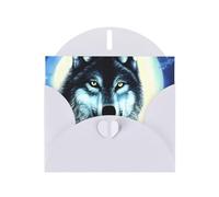 YYHHAOFA Carte de vœux blanche avec image de loup sous la lune 10,2 x 15,2 cm pour Noël, anniversaire d'enfant, Saint-Valentin, anniversaire de mariage et invitations à une fête