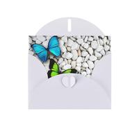 YYHHAOFA Carte de vœux blanche avec image de papillon bleu, papillon vert et pierre 10,2 x 15,2 cm pour Noël, anniversaire d'enfant, Saint-Valentin, anniversaire de mariage et invitations à une fête